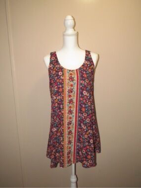 As U Wish Floral Sleeveless A-Line Tank Dress with Center Border